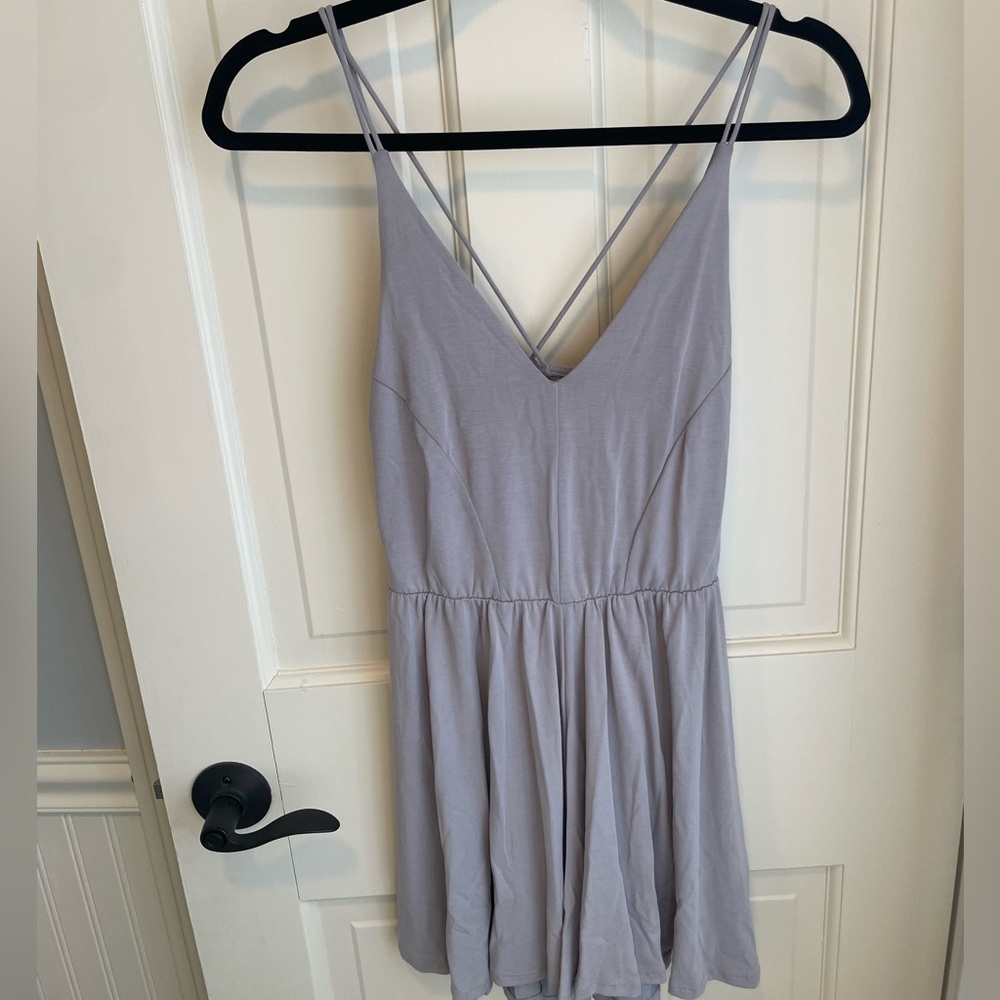 Brand new A.OK Coevolution light gray romper, size M, with spaghetti straps.